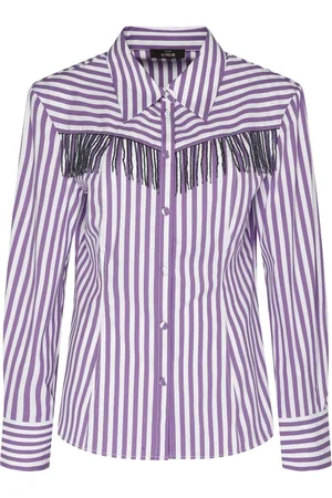 Twin-Set Blouses & Shirts, Dames, Paars, M, Katoen, Paarse Gestreepte Blouse met Franje