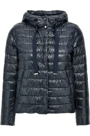 HERNO Jassen, Dames, Blauw, L, Blauwe Gewatteerde Jas met Capuchon
