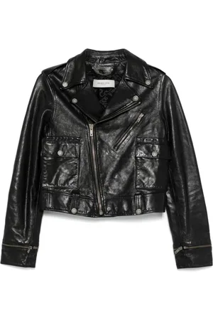 Golden Goose Jassen, Dames, Zwart, XS, Leer, Zwarte zwarte jas met ritssluiting en zakken