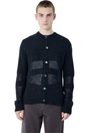 OUR LEGACY Truien, Heren, Zwart, M, Katoen, Contrast Gebreide Vest Knoop-Up Sweater