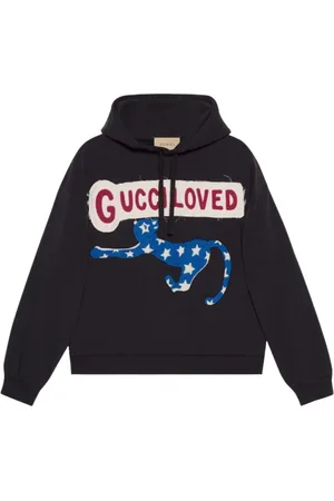 Gucci Sweatshirts & Hoodies, Dames, Zwart, L, Katoen, Hoodie met logo-print en borduursel