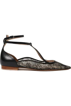 Scarosso Schoenen, Dames, Zwart, 38 1/2 EU, Leer, Gae Pizzo Lace Ballerina`s