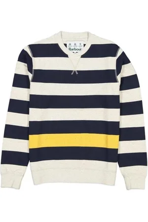 Barbour Sweatshirts & Hoodies, Heren, Blauw, S, Katoen, Navy Stripe Crew Sweatshirt