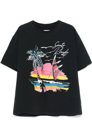 Rhude Tops, Heren, Zwart, M, Katoen, Zwart T-shirt met Logo Print en Ronde Hals