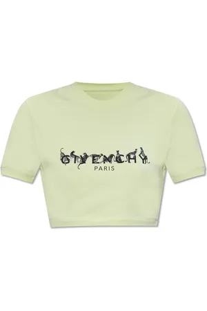 Givenchy Tops, Dames, Groen, M, Katoen, Cropped T-shirt met ronde hals