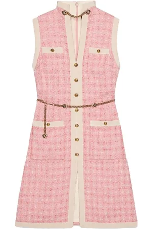 Gucci Kleedjes, Dames, Roze, S, Tweed, Korte Tweed Jurk met Kettingriem