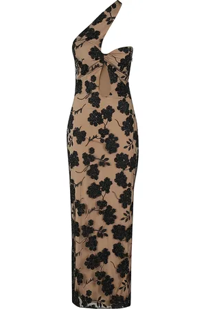 ROTATE Kleedjes, Dames, Zwart, M, Polyester, Floral Beads Midi Jurk