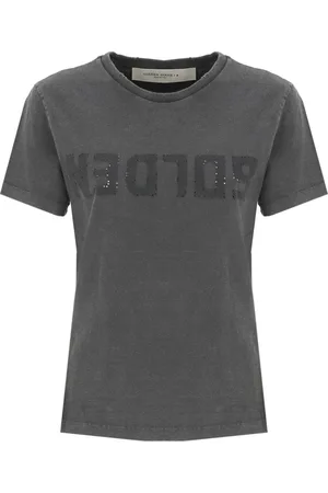 Golden Goose Tops, Dames, Grijs, M, Katoen, Katoenen T-shirt met ronde hals en logopatch