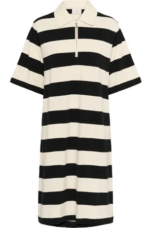 Kaffe Kleedjes, Dames, Zwart, M, Gestreepte Polo Jurk Zwart/Wit