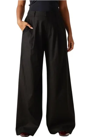 Gestuz Broeken, Dames, Zwart, S, Linnen, Linnen Broek met Hoge Taille