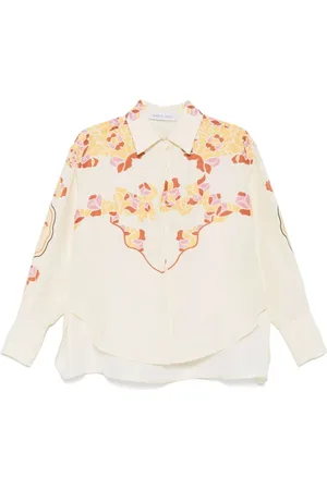 RAQUEL DINIZ Blouses & Shirts, Dames, Veelkleurig, M, Linnen, Bahia Flared Linnen Shirt Ivoor Print