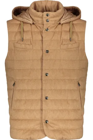 HERNO Jassen, Heren, Bruin, L, Polyester, Bodywarmer donsjack met afneembare capuchon