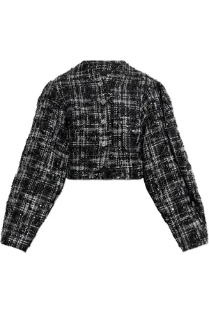 ROTATE Jassen, Dames, Zwart, XL, Tweed, Tweed Blazer met Glanzende Applicaties