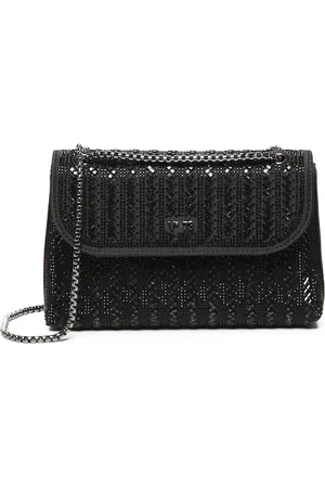 V°73 Tassen, Dames, Zwart, ONE Size, Satijn, Zwarte Satijnen Flap Steen Tas