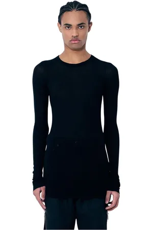 Rick Owens Tops, Heren, Zwart, M, Sheer Rib Long Sleeve Crewneck T-Shirt