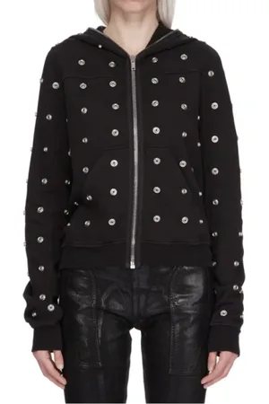 Rick Owens Sweatshirts & Hoodies, Dames, Zwart, S, Katoen, Studded Cotton Jersey Cardigan