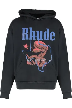 Rhude Sweatshirts & Hoodies, Heren, Zwart, M, Katoen, Katoenen Hoodie met Print en Ribdetails