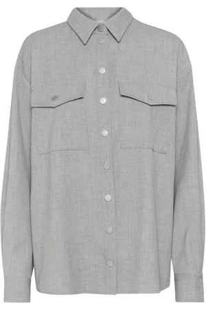 Gestuz Blouses & Shirts, Dames, Grijs, L, Katoen, Oversized Blouse Grijs Melange