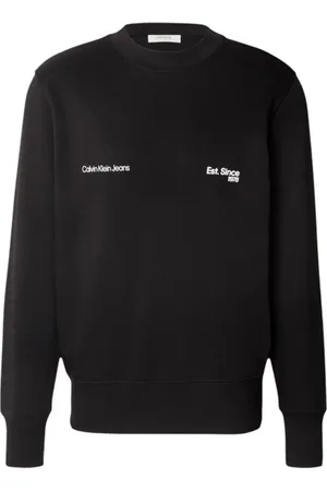 Calvin Klein Sweatshirts & Hoodies, Heren, Zwart, L, Katoen, Zwarte Katoenen Sweatshirt met Lange Mouwen