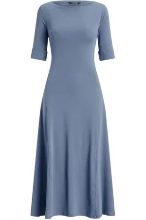 Ralph Lauren Kleedjes, Dames, Blauw, S, Katoen, Gebreide Midi Jurk