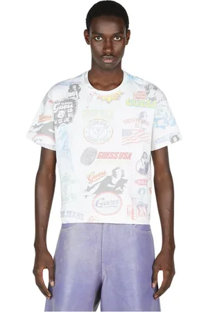 Guess Tops, Heren, Wit, L, Katoen, Allover Print T-shirt