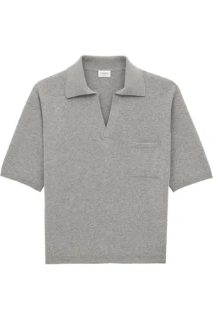 Saint Laurent Tops, Heren, Grijs, S, Wol, V-Neck T-shirt met zak