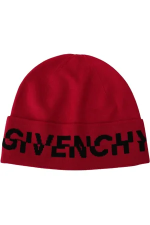 Givenchy Accessoires, Heren, Roze, ONE Size, Wol, Rode Roze Tint Beanie Muts met Zwart Logo
