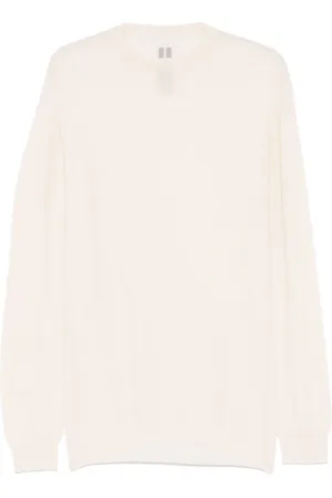 Rick Owens Truien, Heren, Wit, M, Wol, Trui met ronde hals en ribdetails
