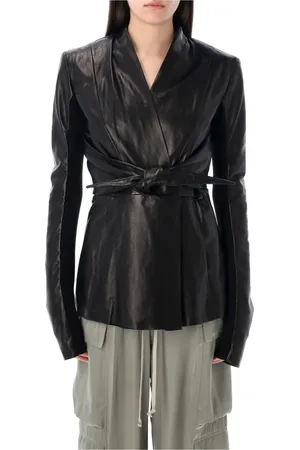 Rick Owens Jassen, Dames, Zwart, S, Leer, Ls Strutter Leren Jas
