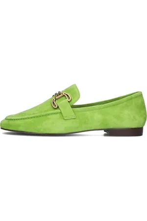 Bibi Lou Schoenen, Dames, Groen, 42 EU, Suède, Groene suède loafers met gouden details
