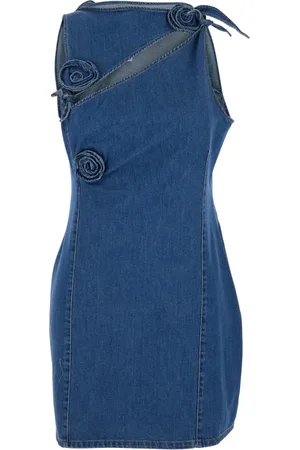 COPERNI Kleedjes, Dames, Blauw, S, Katoen, Asymmetrische Bloem Mini Jurk