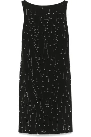 Moschino Kleedjes, Dames, Zwart, M, Zwarte Bootnek Mouwloze Jurk