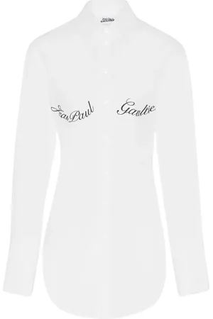 Jean Paul Gaultier Blouses & Shirts, Dames, Wit, S, Katoen, Wit Logo Print Shirt