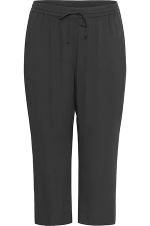 Kaffe Broeken, Dames, Zwart, XL, Linnen, Zwarte Cropped Broek met Elastische Taille