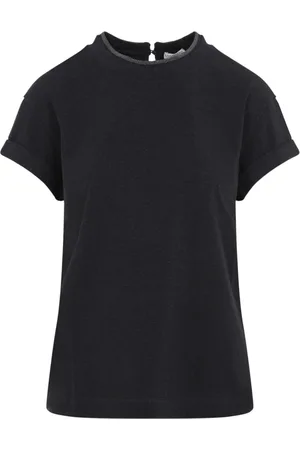 Brunello Cucinelli Tops, Dames, Grijs, M, Katoen, Grijze T-shirt met parelaccenten