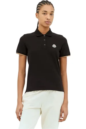 Moncler Tops, Dames, Zwart, L, Katoen, Polo Shirt met Logo Patch
