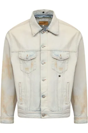 Maison Margiela Jassen, Heren, Wit, L, Katoen, Witte Katoenen Jas met Distressed Finish