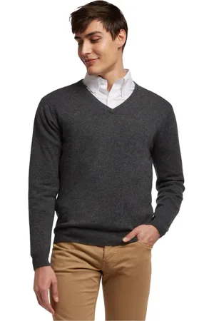 Brooks Brothers Truien, Heren, Grijs, S, Wol, Wol en kasjmier V-hals trui