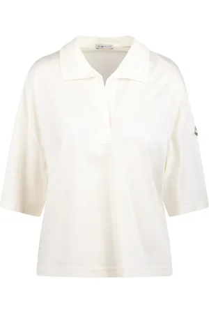 Moncler Tops, Dames, Wit, M, Katoen, Polo Shirt van Katoen met Logo-patch