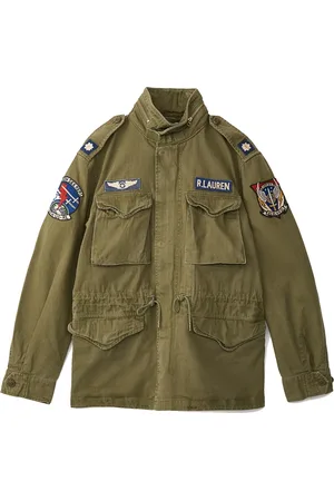 Ralph Lauren Jassen, Heren, Groen, M, Katoen, Combat gevoerde jas met patchdetail