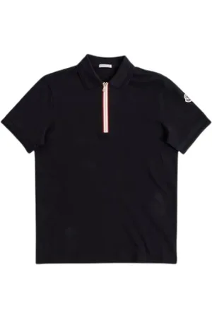 Moncler Tops, Heren, Zwart, S, Katoen, Navy Half-Zip Poloshirt met Tricolore Details