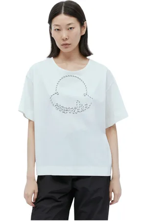 Moncler Tops, Dames, Wit, S, Katoen, Top met Schoenveterlogo