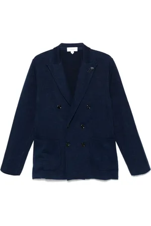 LARDINI Jassen, Heren, Blauw, S, Blauw dubbelrijige jas met zakken