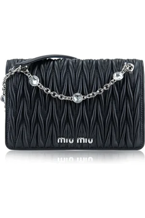 Miu Miu Tassen, Dames, Zwart, ONE Size, Leer, Gewatteerde leren schoudertas