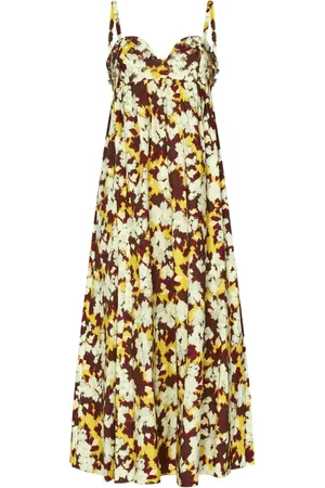 ULLA JOHNSON Kleedjes, Dames, Veelkleurig, S, Pailletten, Bloemen Pailletten Empire Taille Midi Jurk