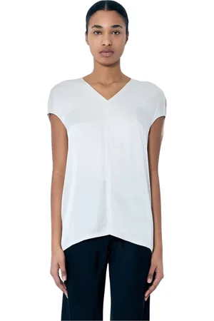 Rick Owens Blouses & Shirts, Dames, Grijs, S, Satijn, Satijnen Top met V-hals en Paneel