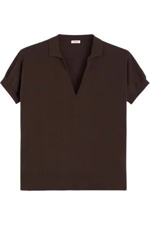 Aspesi Tops, Dames, Bruin, S, Katoen, Katoenen V-hals Polo Shirt