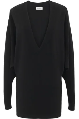 Saint Laurent Truien, Dames, Zwart, L, Wol, V-Hals Wollen Jurk