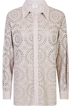 ELEVENTY Blouses & Shirts, Dames, , S, Suède, Geperforeerde Suède Overhemd