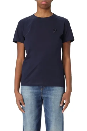 Dondup Tops, Dames, Blauw, S, Katoen, Logo Jersey T-shirt Regular Fit